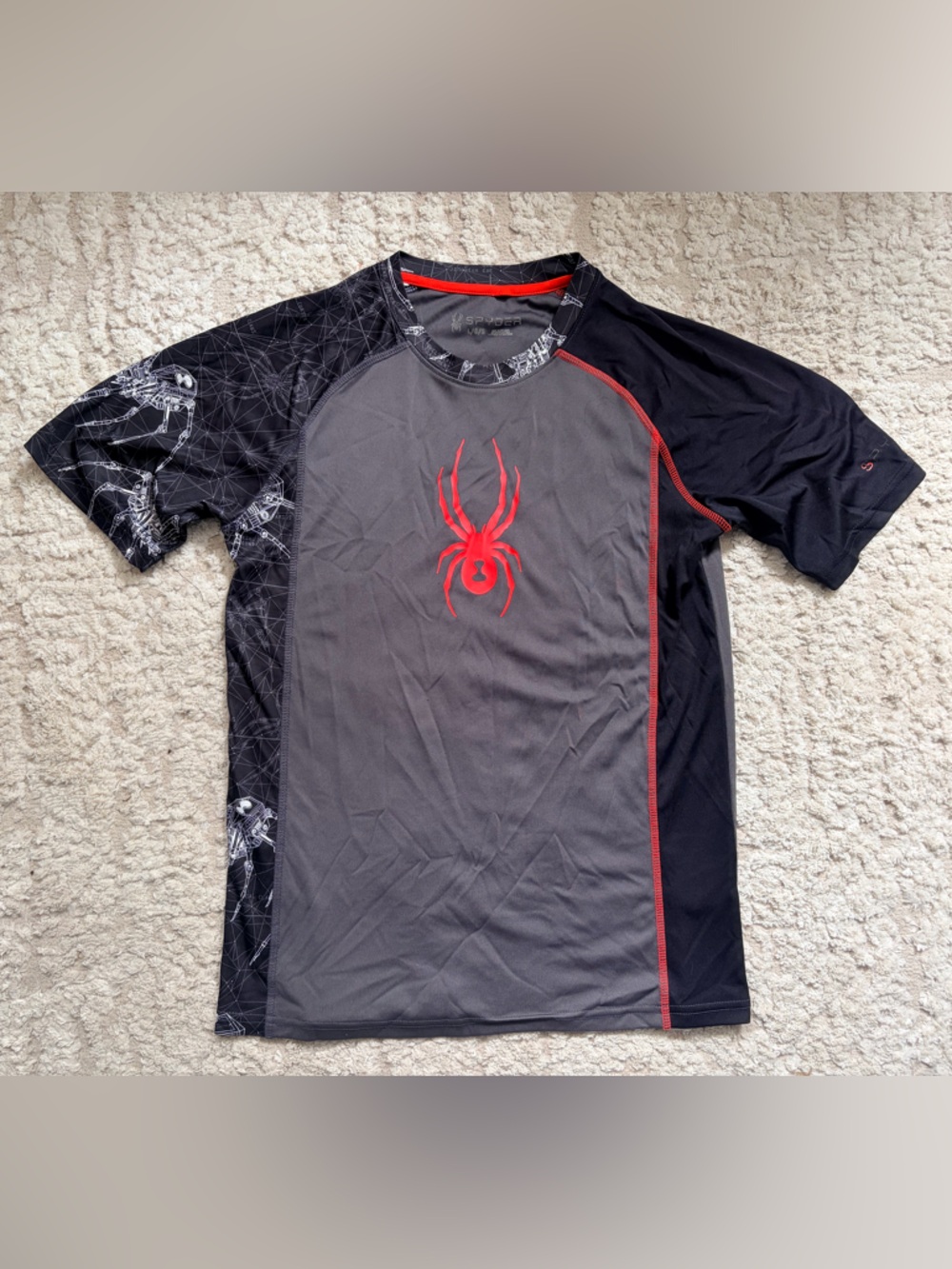 Spyder Gray Athletic Swim Rashguard Shirt with Red Trim L